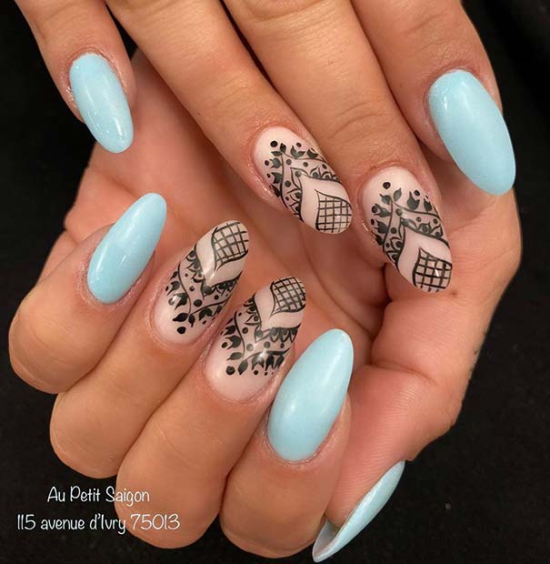 Blue and Lace Nail Art
