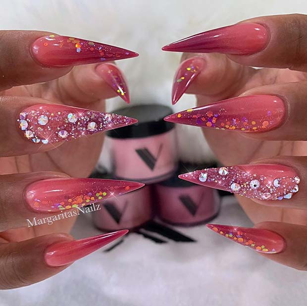 Bold Pink Stiletto Nails