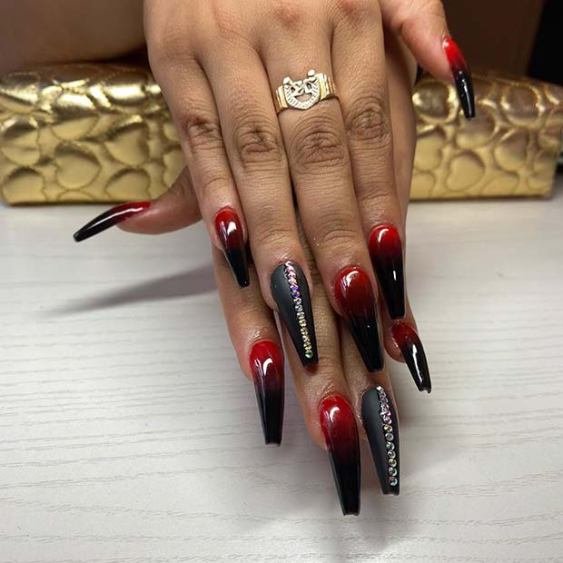 Edgy Red and Black Ombre Nails