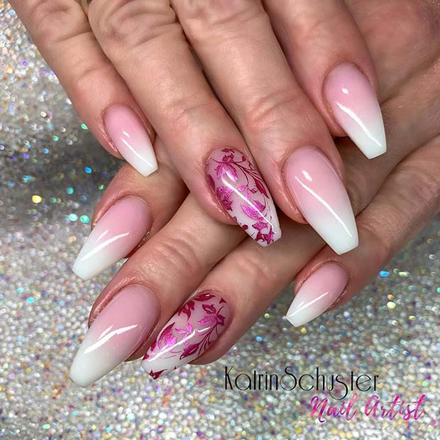 French Ombre Nails with a Glam Accent Nail