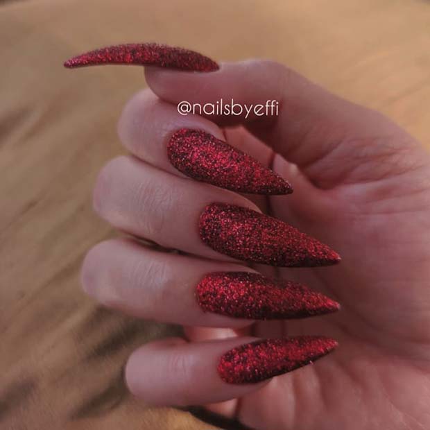 Glam Red Glitter Nails