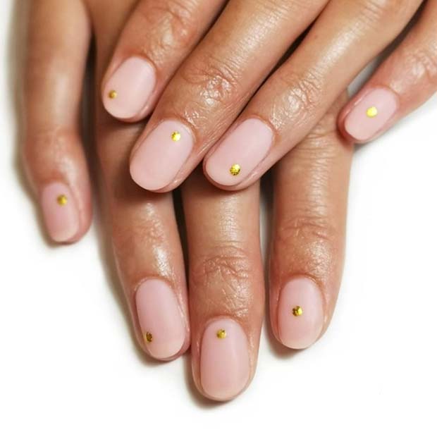 Matte Nude Nails with Gold Dots