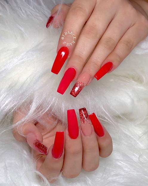 Matte Red with Glitter Ombre