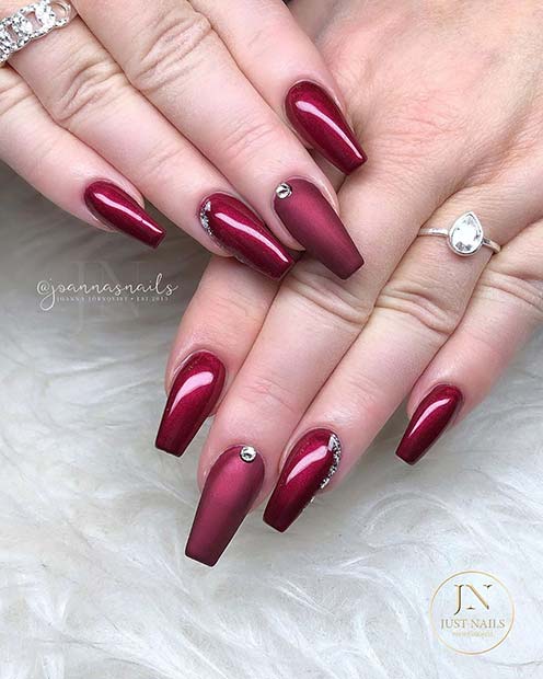 Matte and Glossy Maroon Nails