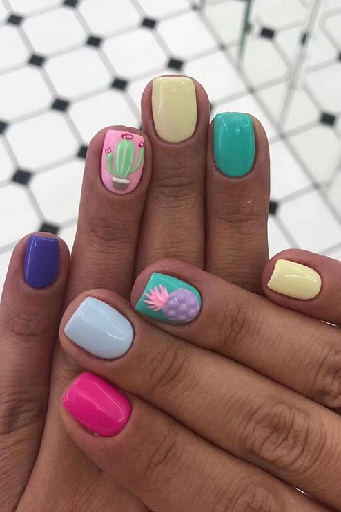 Multi Colored Nail Design for Summer