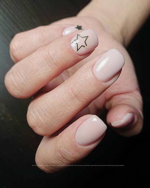 Natural Nails with Cute Stars