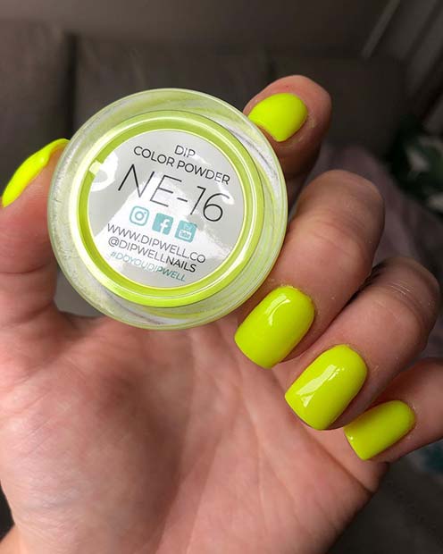 Neon Yellow Dip Nails for Summer