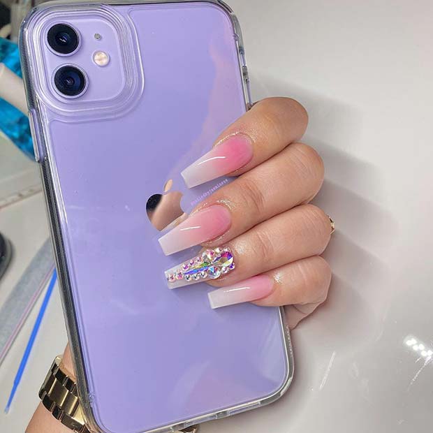 Ombre Nails with Rhinestone Accent Nail