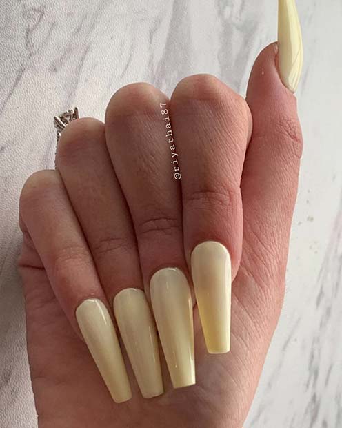 Pastel Yellow Coffin Nails