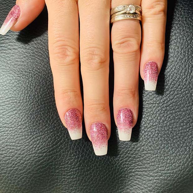 Pink Glitter with White Tips
