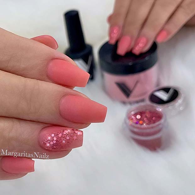 Pink Matte Nails with Glitter
