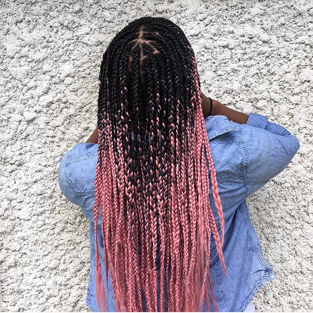 Black and Pink Ombre Braids
