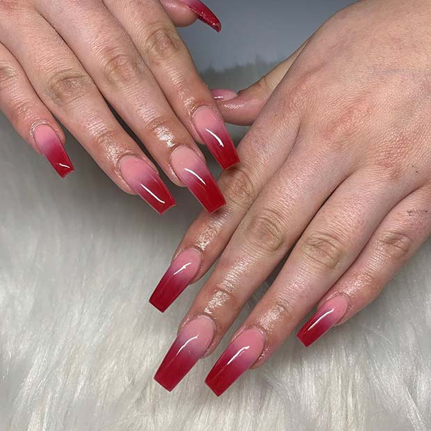 Pink and Red Ombre Nail Design 