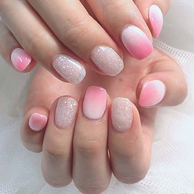 Pink and White Short Ombre Nails 