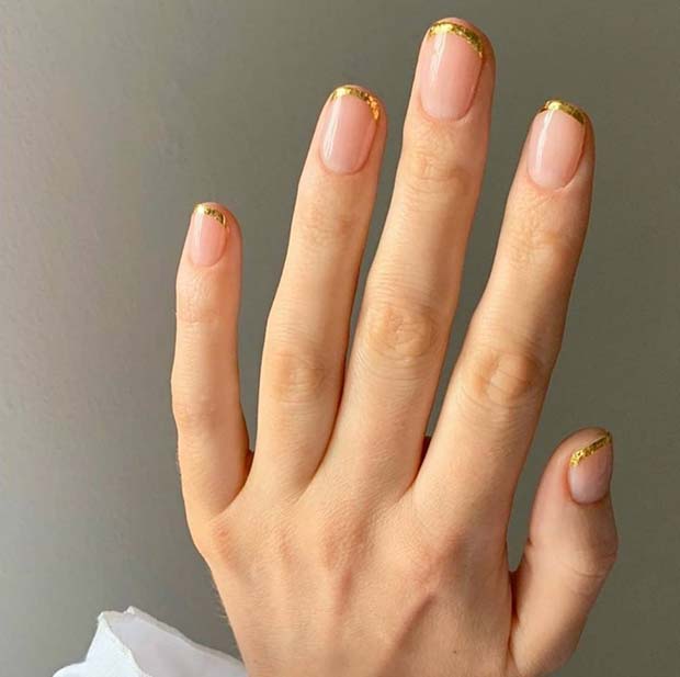 Short Nails with Gold Foil Tips