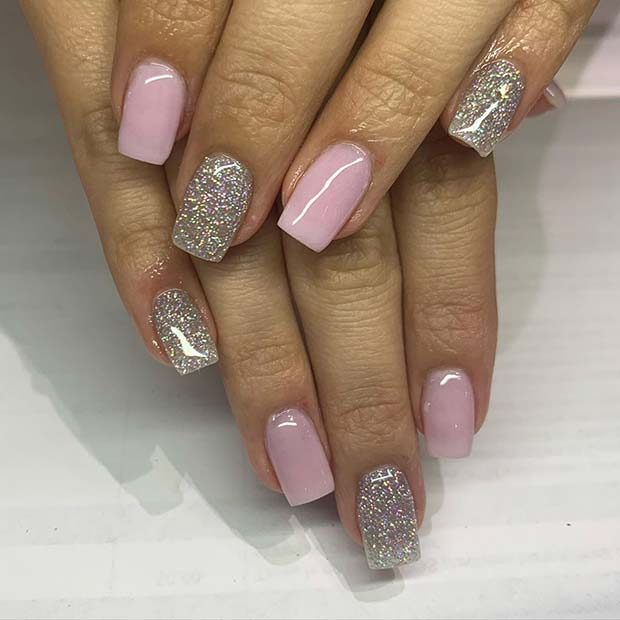 Silver Glitter and Light Pink Mani