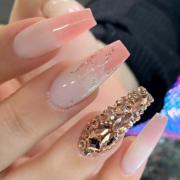 Soft White, Pink and Gold Nails