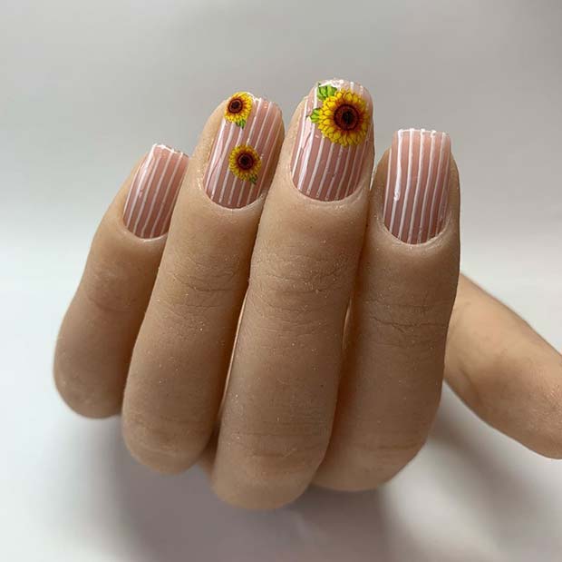Sunflowers and Stripes Nail Art