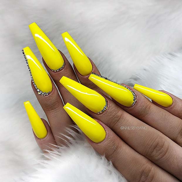 Vibrant Yellow Coffin Nails