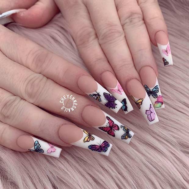 Butterfly Nails with White Tips
