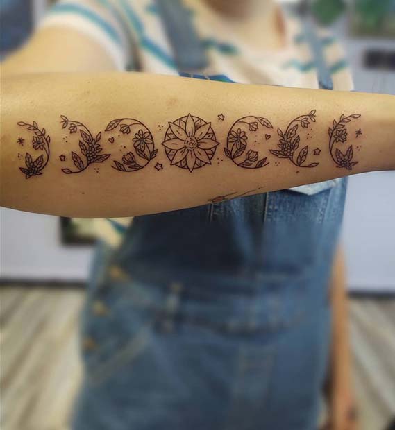 Floral Moon Phase Tattoo