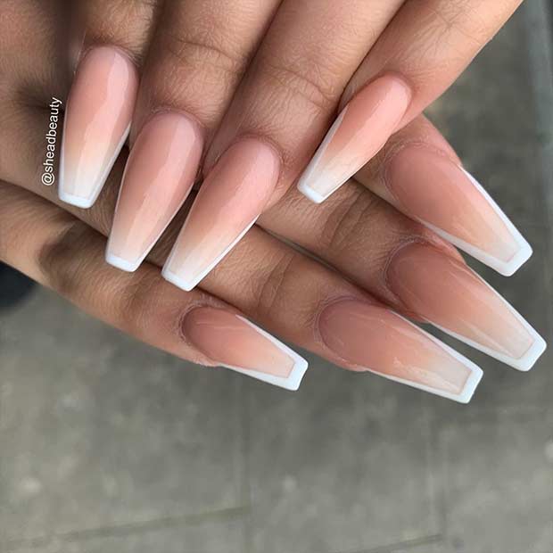 French Ombre Nails with White Edges