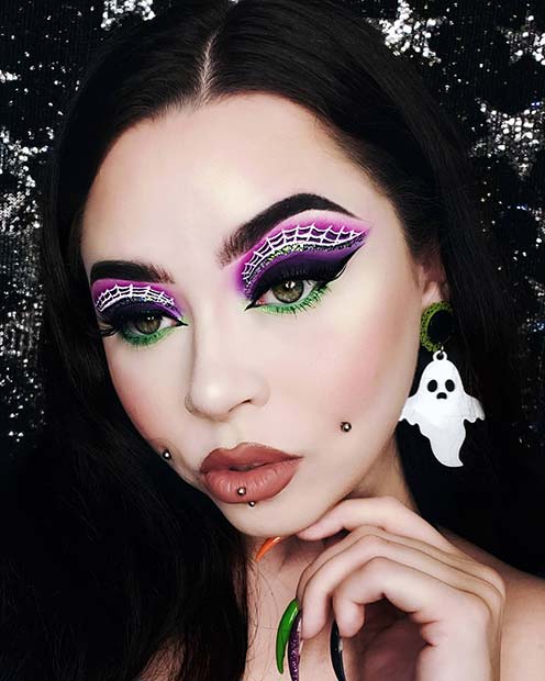 Glam Web Eye Makeup for Halloween