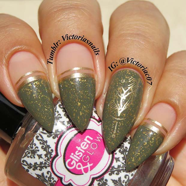 Gold and Olive Nail Design