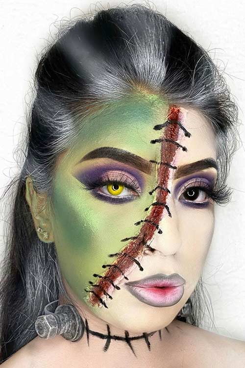 Half Face Frankenstein Bride Makeup