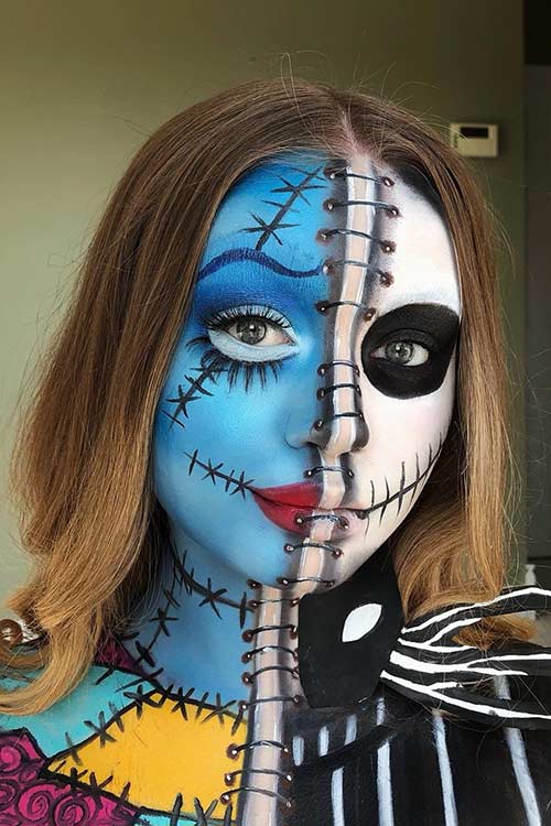 Half Jack Half Sally Halloween Makeup