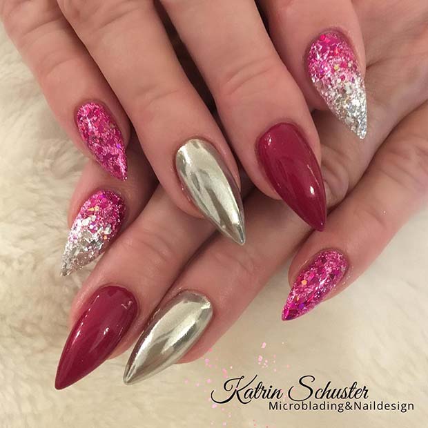 Pink, Chrome and Glitter Ombre