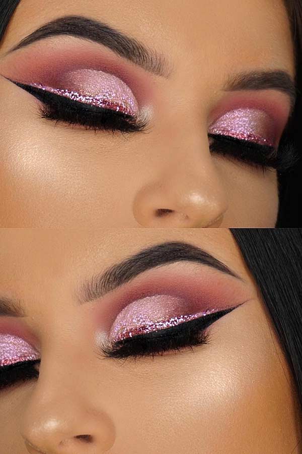 Pink Cut Crease with Glitter Liner