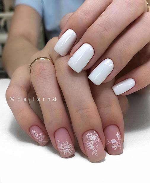 Pretty Nude and White Nails