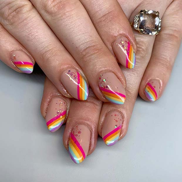 Short Stiletto Nails with Rainbow Tips