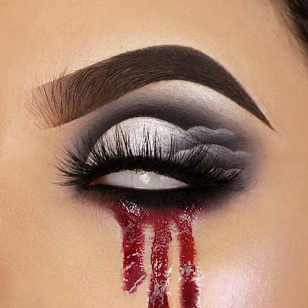 Scary Eye Makeup with Blood Drips and Contacts