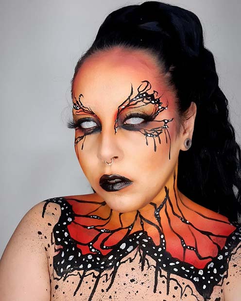 Scary Halloween Makeup with White Contact Lenses