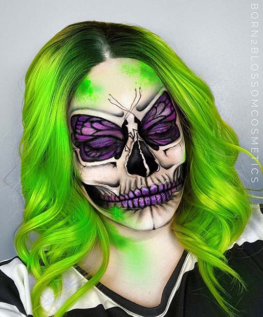 Halloween Skull Makeup with Butterfly Design