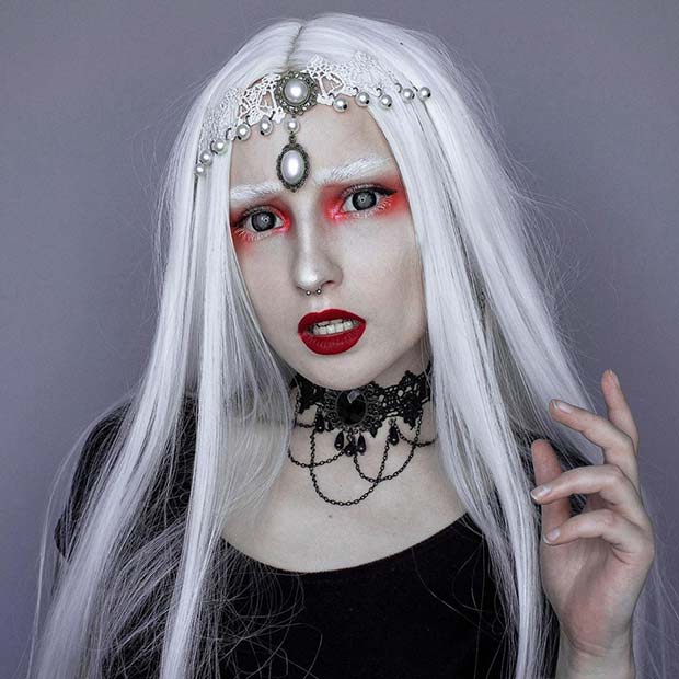 Spooky Red and White Vampire Makeup