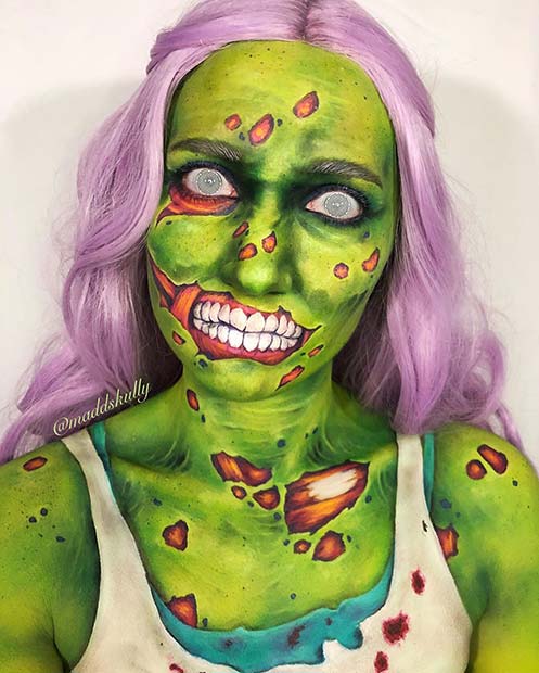 Vibrant Green Zombie Makeup