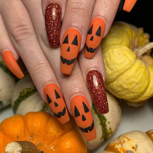 Pumpkin Halloween Acrylic Nails