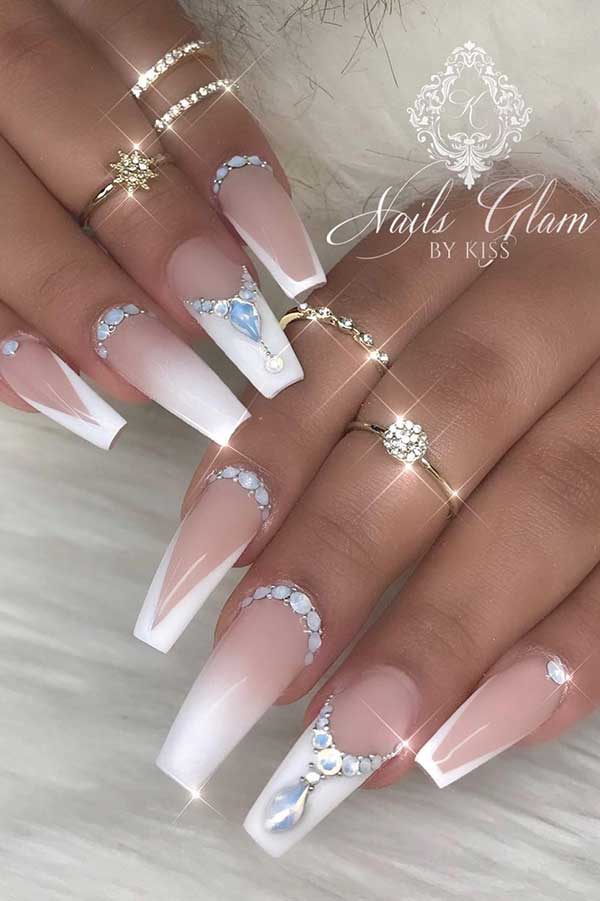 French Tip Coffin Wedding Nails