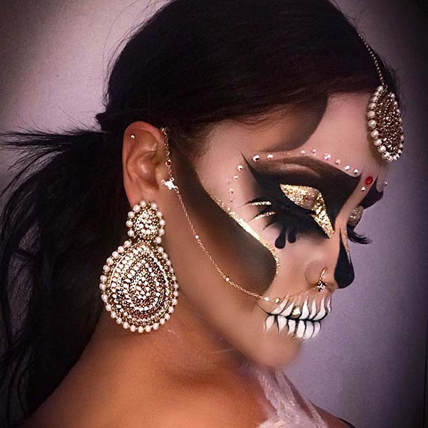 Glittery Skull Halloween Makeup 