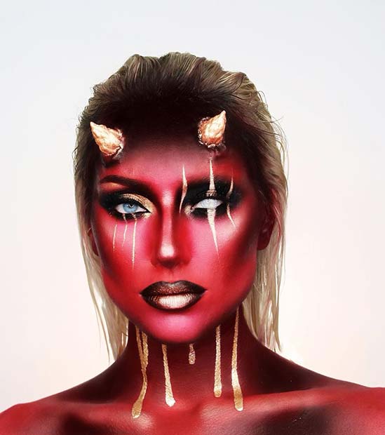 Gold and Red Devil Makeup 