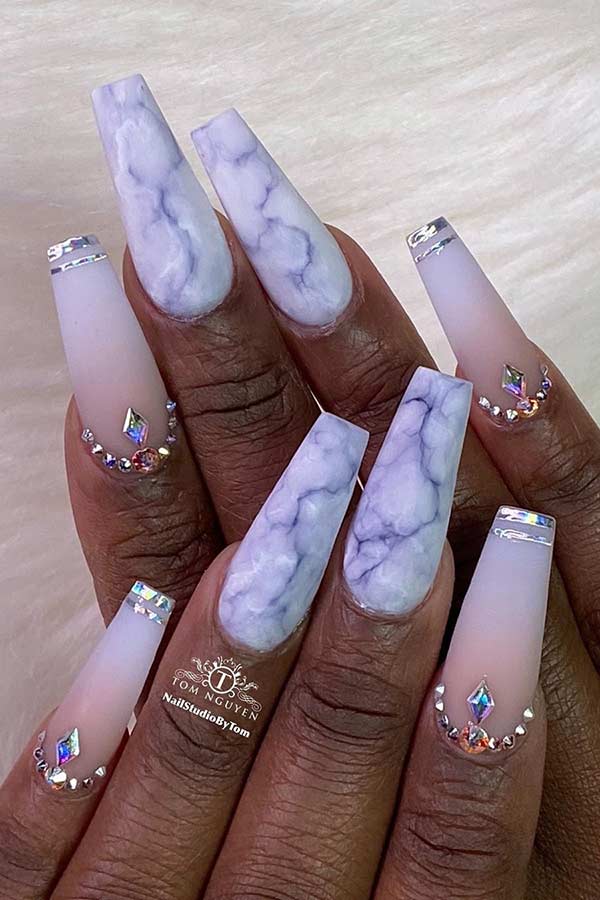 Grey Marble Coffin Nails