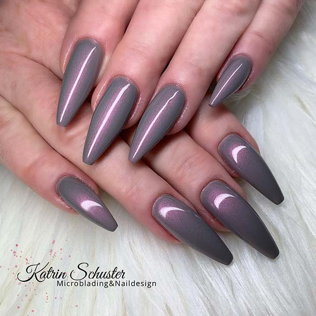 Grey Nail Design with Purple Tones