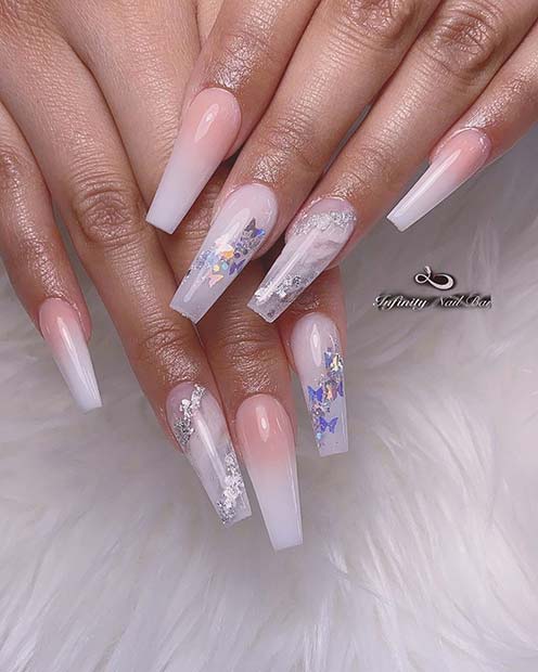 Long Nails with Butterfly Sequins
