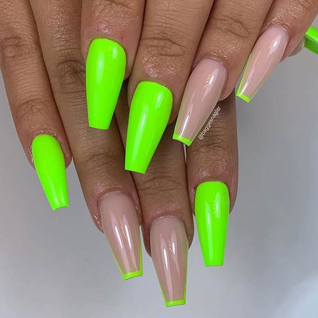 Neon Green and Nude Nails