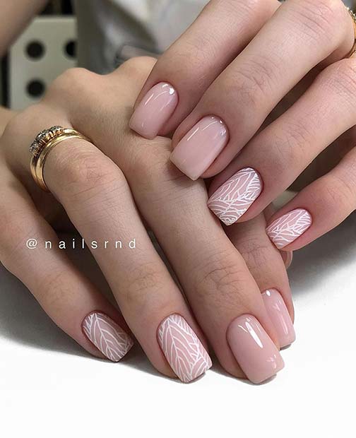 Nude Nails with Botanical Art