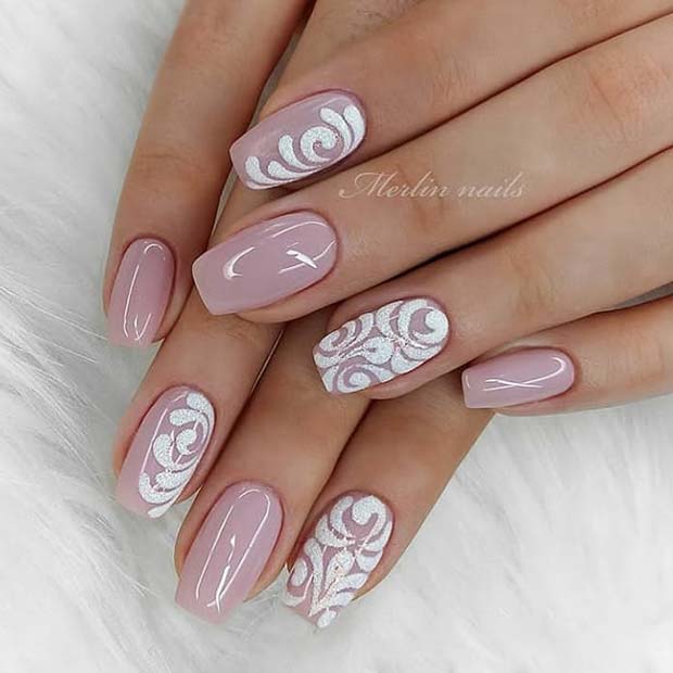 Nude Nails with Elegant Art