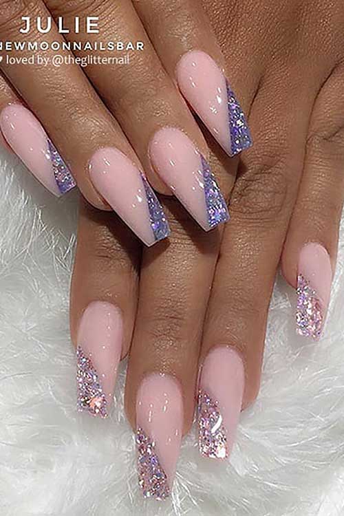 Nude Nails with Sparkly Glitter